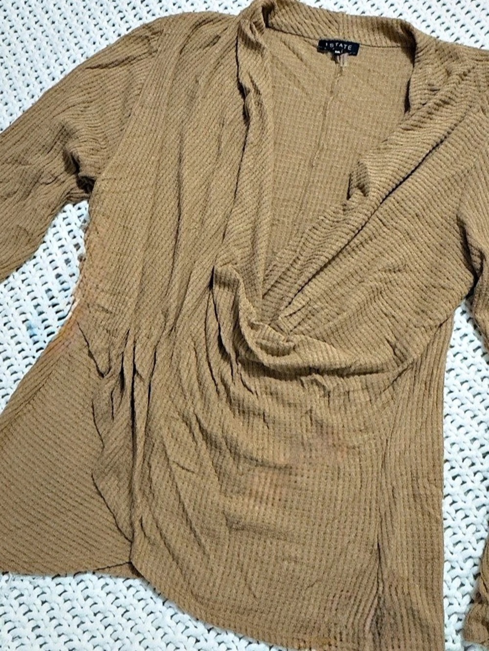 Drape Sweater Camel Ribbed Long Sleeve Waffle Women's Size 2XL
